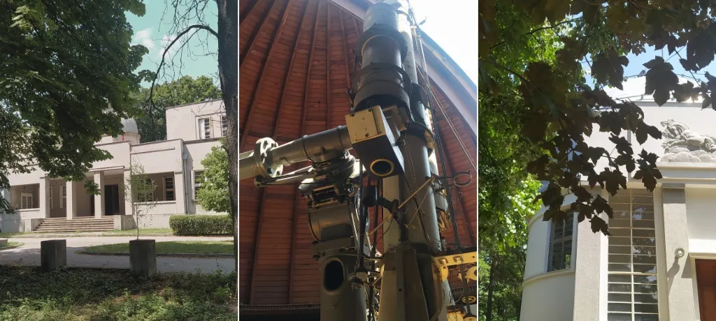 Biblioteka Astronomske opservatorije na Zvezdari sa starim knjigama, drvenim policama i istorijskim astronomskim instrumentima.
